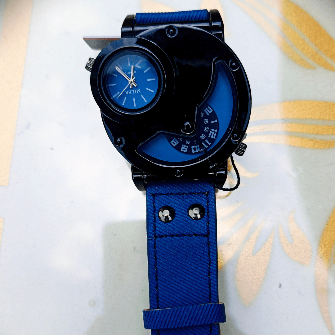 Vintage Dual-Time Denim Strap Men's Watch