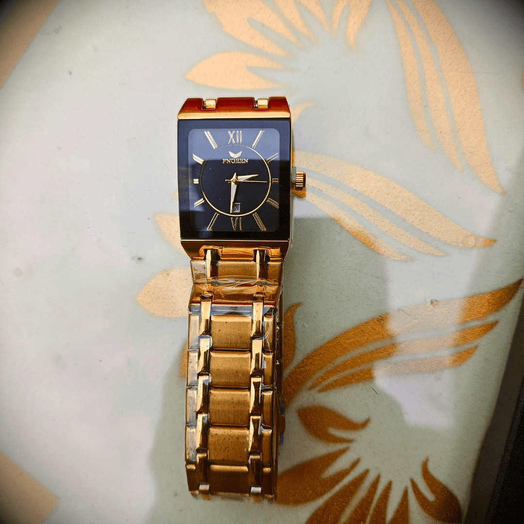 Men’s Quartz Business Watch – Square Dial, Mesh Strap & Calendar