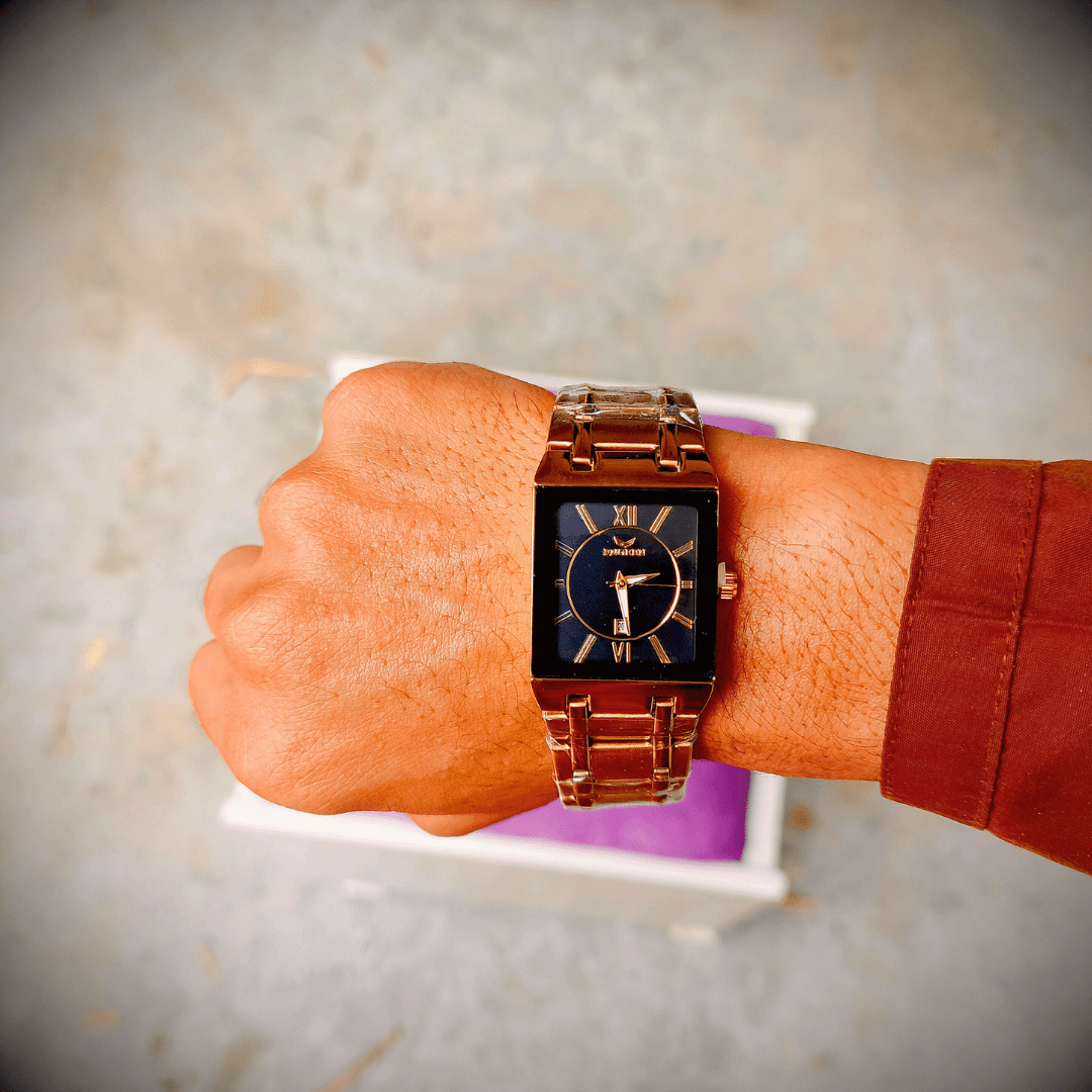 Men’s Quartz Business Watch – Square Dial, Mesh Strap & Calendar