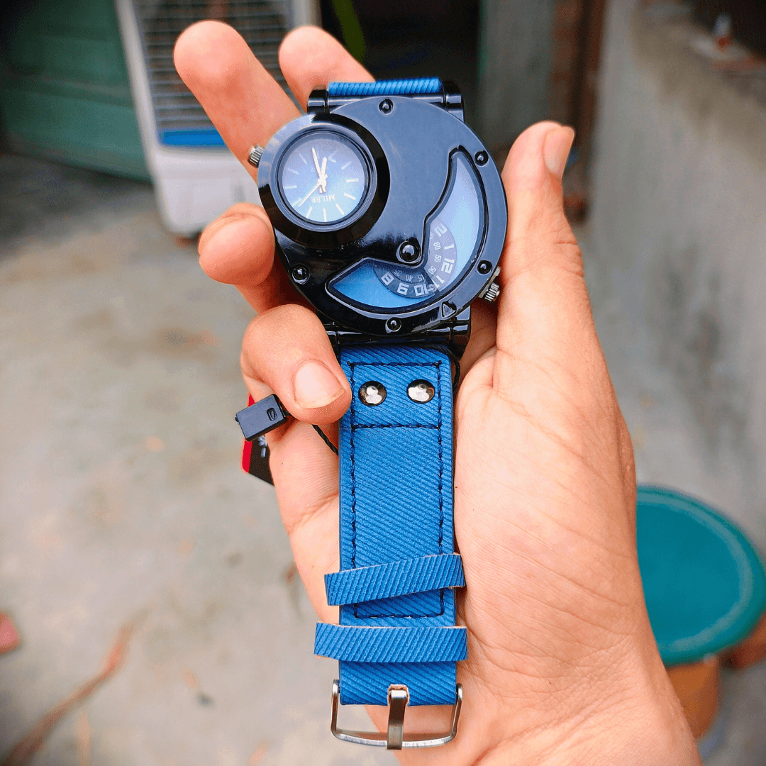 Vintage Dual-Time Denim Strap Men's Watch