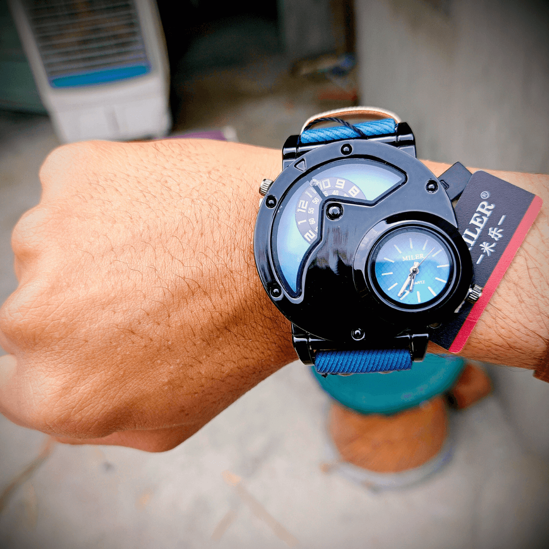 Vintage Dual-Time Denim Strap Men's Watch