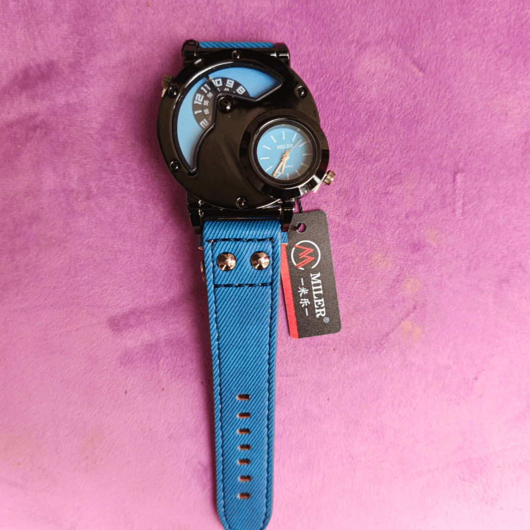 Vintage Dual-Time Denim Strap Men's Watch