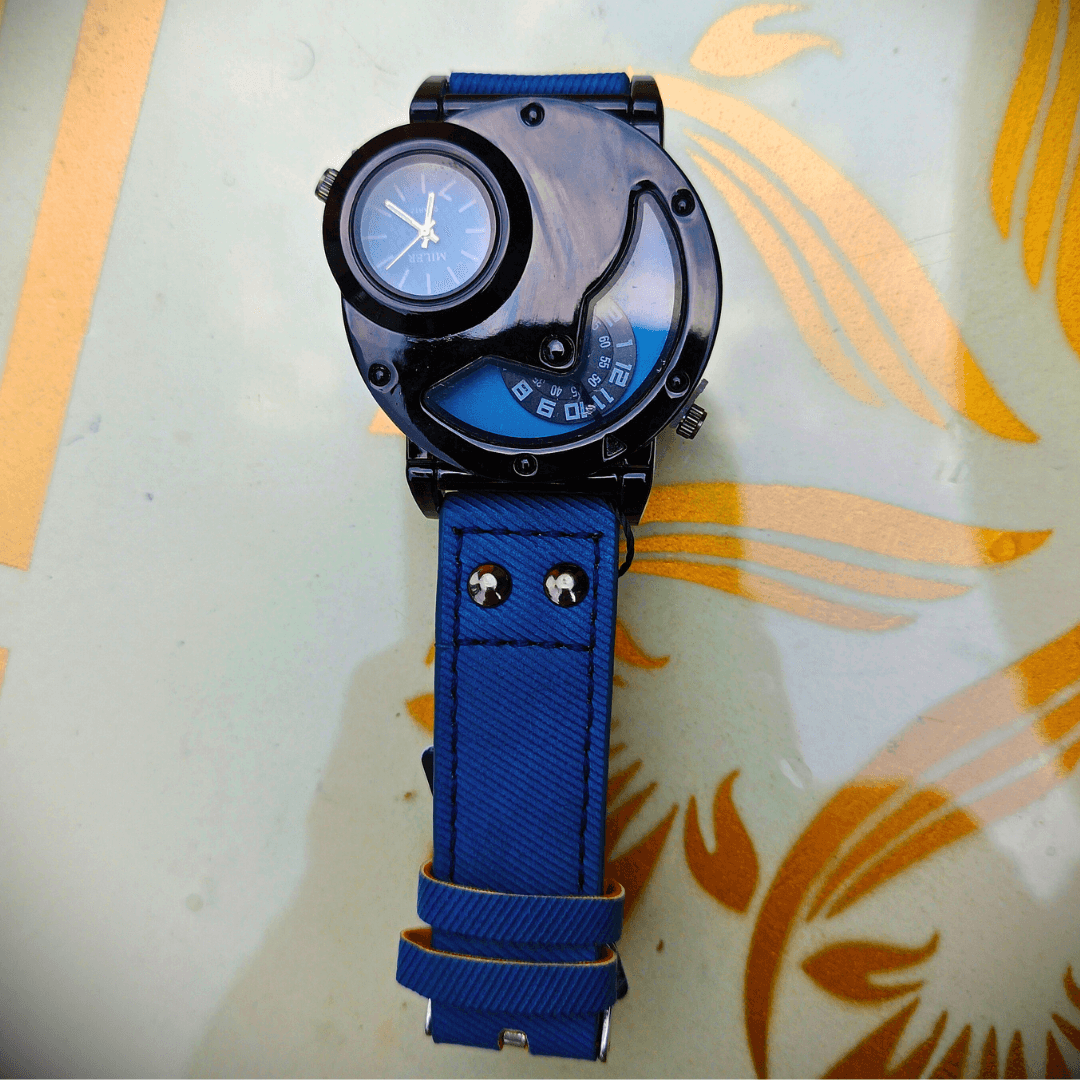 Vintage Dual-Time Denim Strap Men's Watch