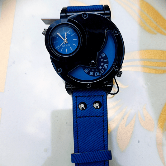 Vintage Dual-Time Denim Strap Men's Watch