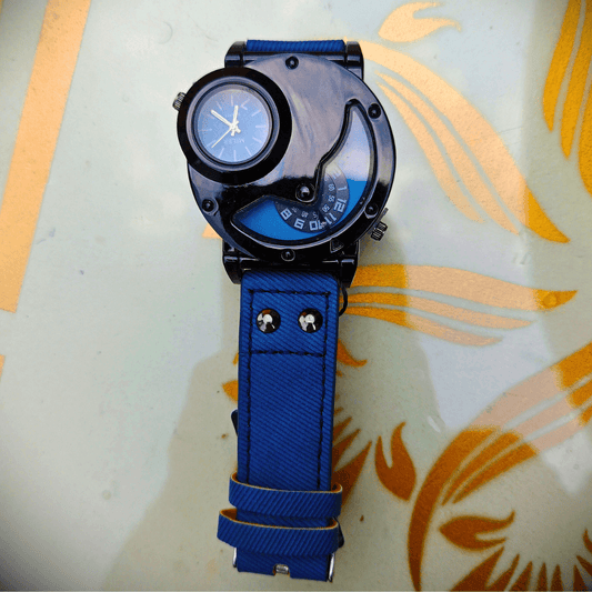 Vintage Dual-Time Denim Strap Men's Watch